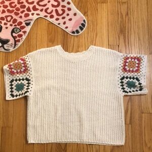 Crochet Sleeve Sweater -with Multicolor Accents